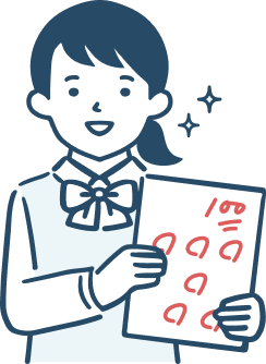 100点満点のテストを持った女性のイラスト